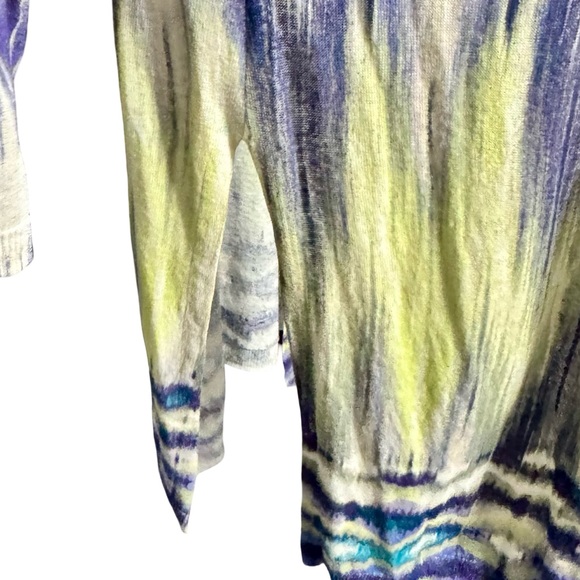 Chicos Linen Cotton Longline Colorful Longsleeve Lightweight Open Front Cardigan - Picture 5 of 11